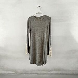 Heart Hips Gray Sweater Dress Beautiful Ivory Crocheted Detailed Arms